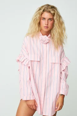 Cras Cph Skjorter<Flower Shirt - Pink Blue Stripe