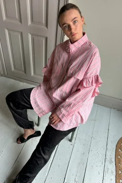 Cras Cph Skjorter<Flower Shirt - Pink Blue Stripe